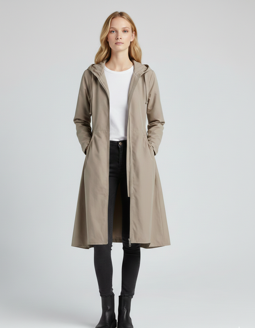 Women's Waterproof Hooded Trench Coat Fall Winter