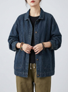 Oversized Denim Utility Jacket with Button Front