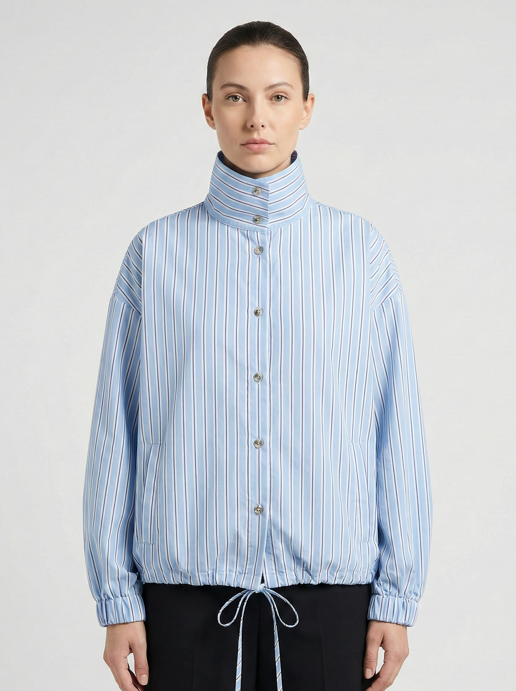 Women's Striped High-Neck Statement Blouse