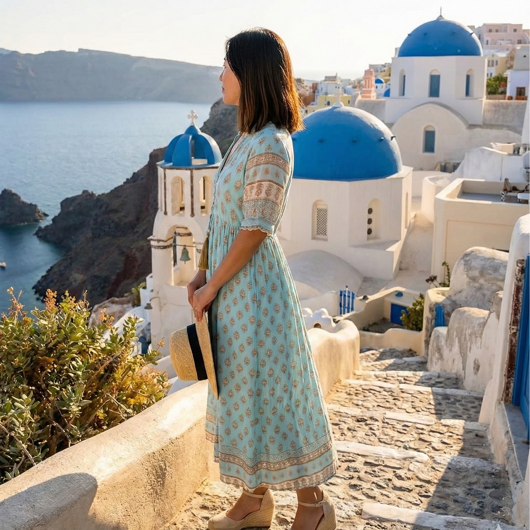 Women's Summer Boho Beach Midi Dress With Pockets