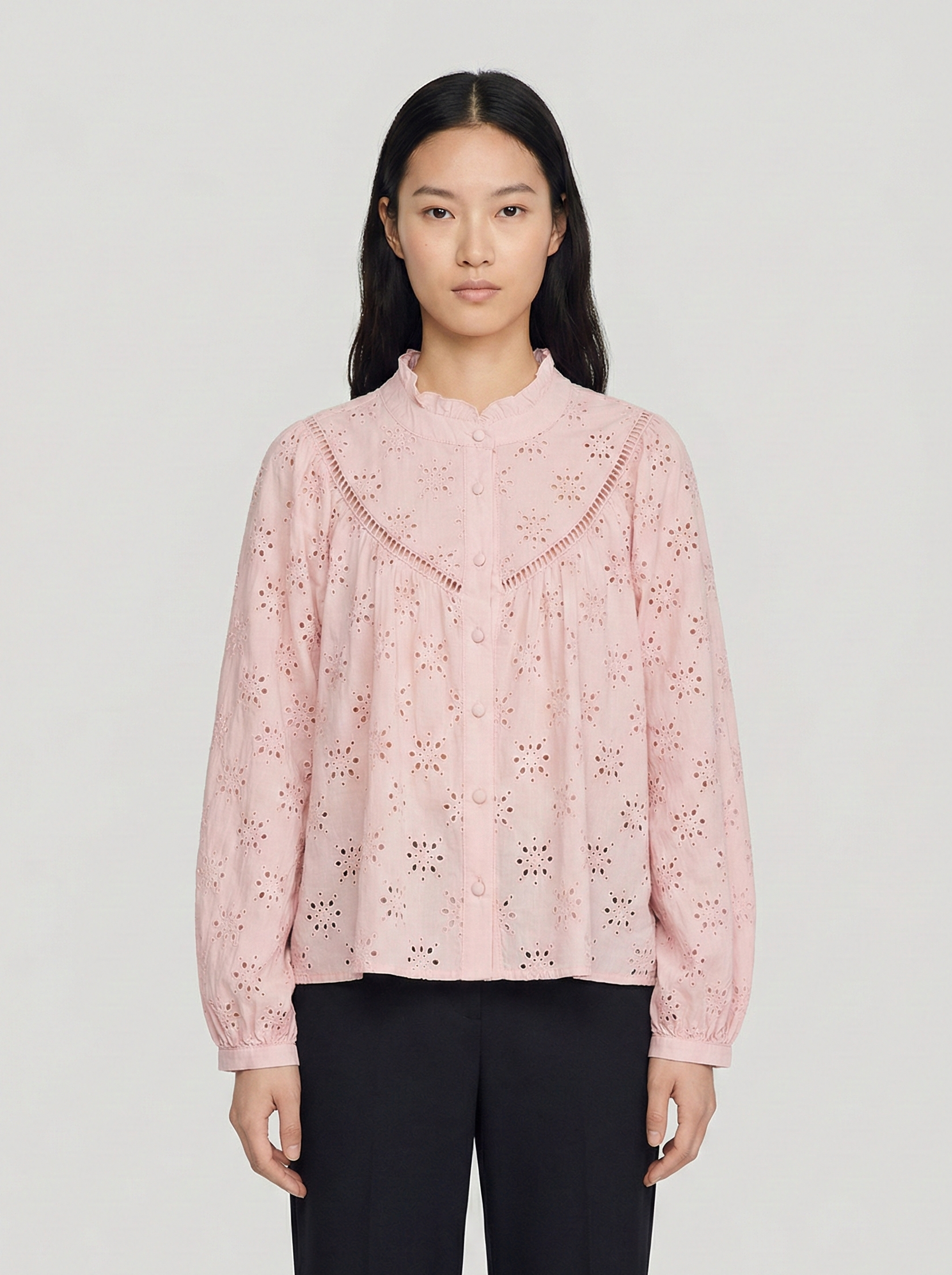 Women's Romantic Broderie Anglaise Blouse with Ruffle Collar