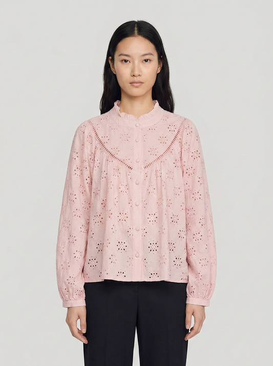 Women's Romantic Broderie Anglaise Blouse with Ruffle Collar