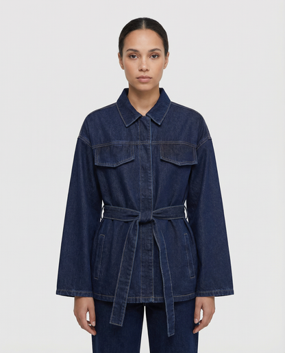Giacca utility in denim con cintura annodata