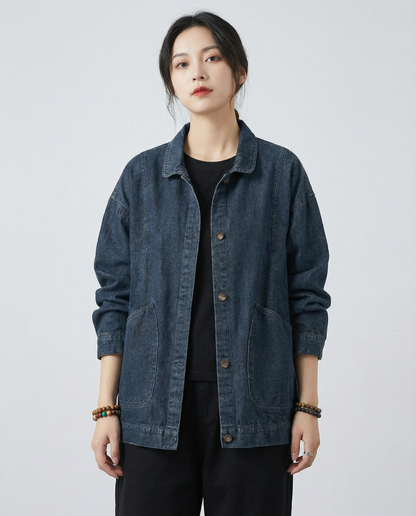 Übergroße Utility-Jacke aus Denim mit Knopfleiste