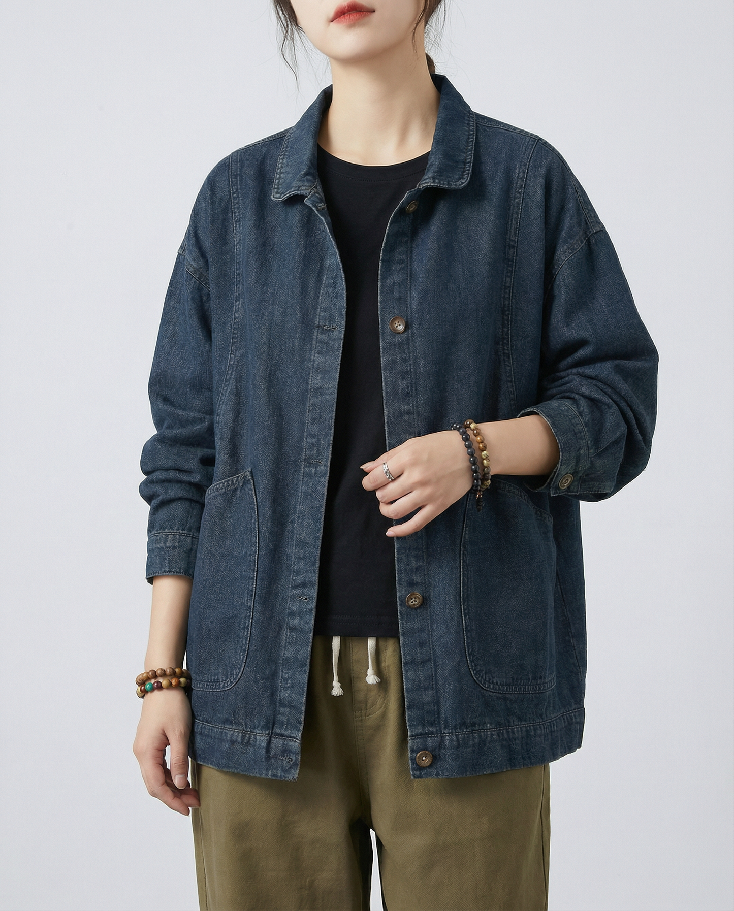 Übergroße Utility-Jacke aus Denim mit Knopfleiste