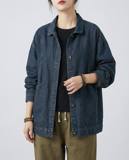 Übergroße Utility-Jacke aus Denim mit Knopfleiste