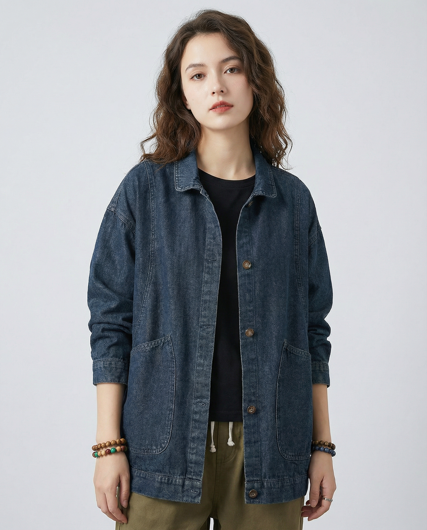 Übergroße Utility-Jacke aus Denim mit Knopfleiste