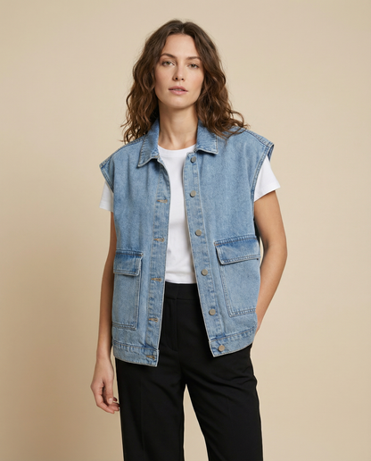 Sleeveless Denim Jacket with Relaxed Fit