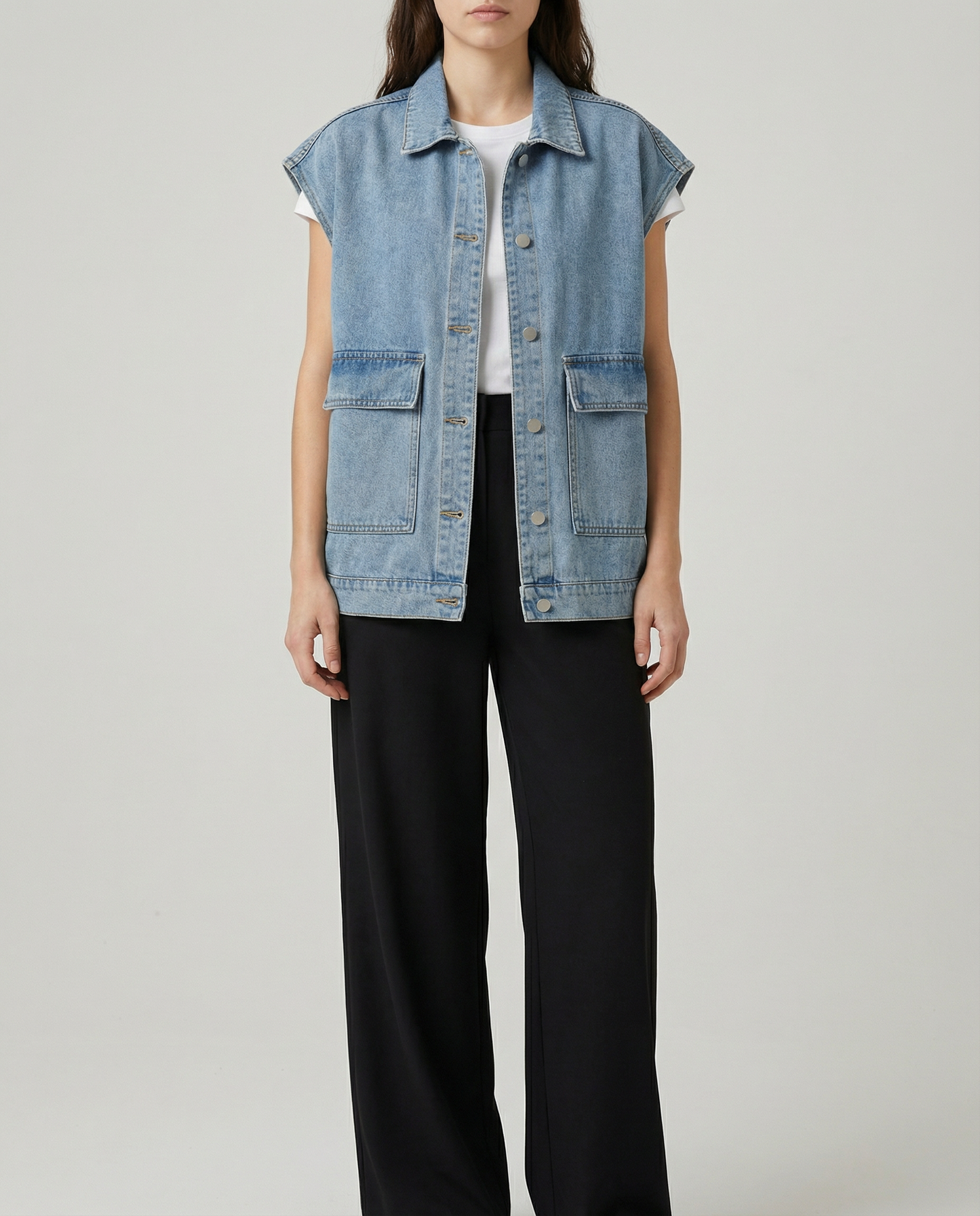 Sleeveless Denim Jacket with Relaxed Fit