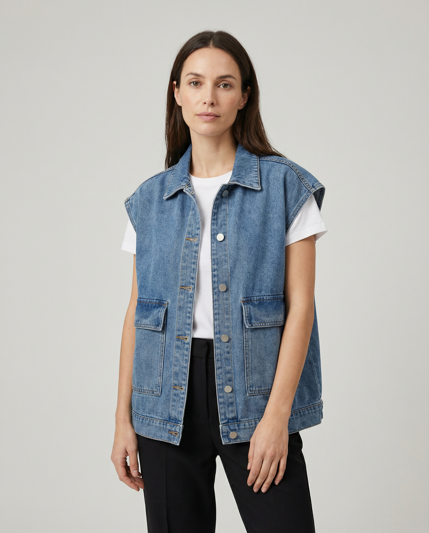 Sleeveless Denim Jacket with Relaxed Fit