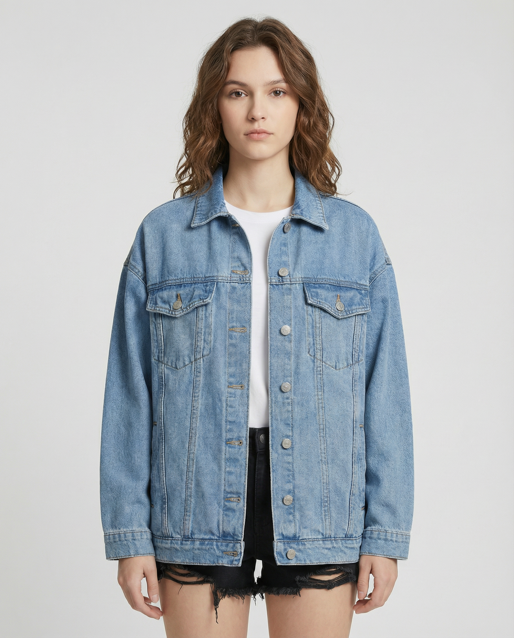 Oversized Denim Jacket with Classic Button-Front Design