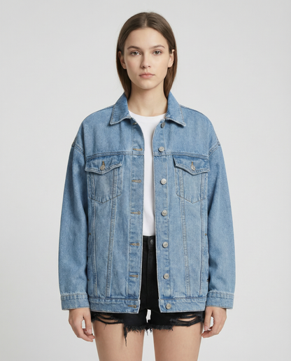 Giacca Oversize in Denim con Design Classico a Bottoni