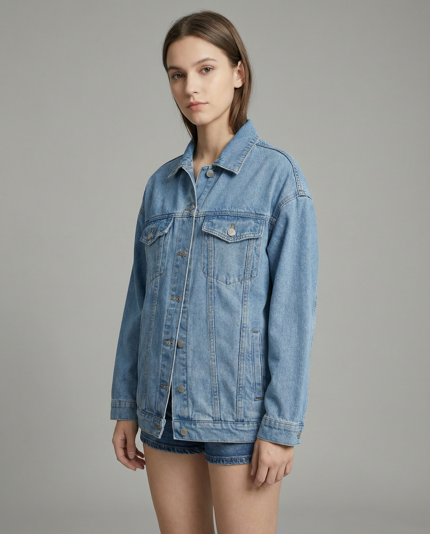 Giacca Oversize in Denim con Design Classico a Bottoni