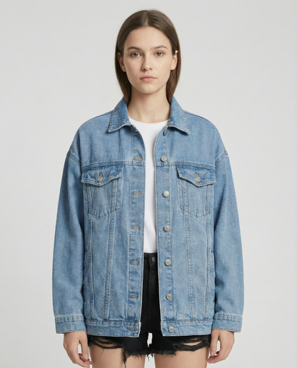 Giacca Oversize in Denim con Design Classico a Bottoni