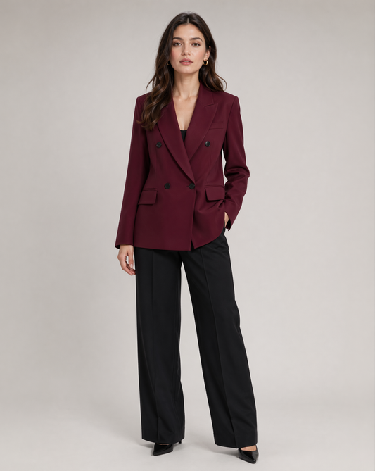 Burgundy Tailored Single-Button Blazer – Oxblood Smart Jacket