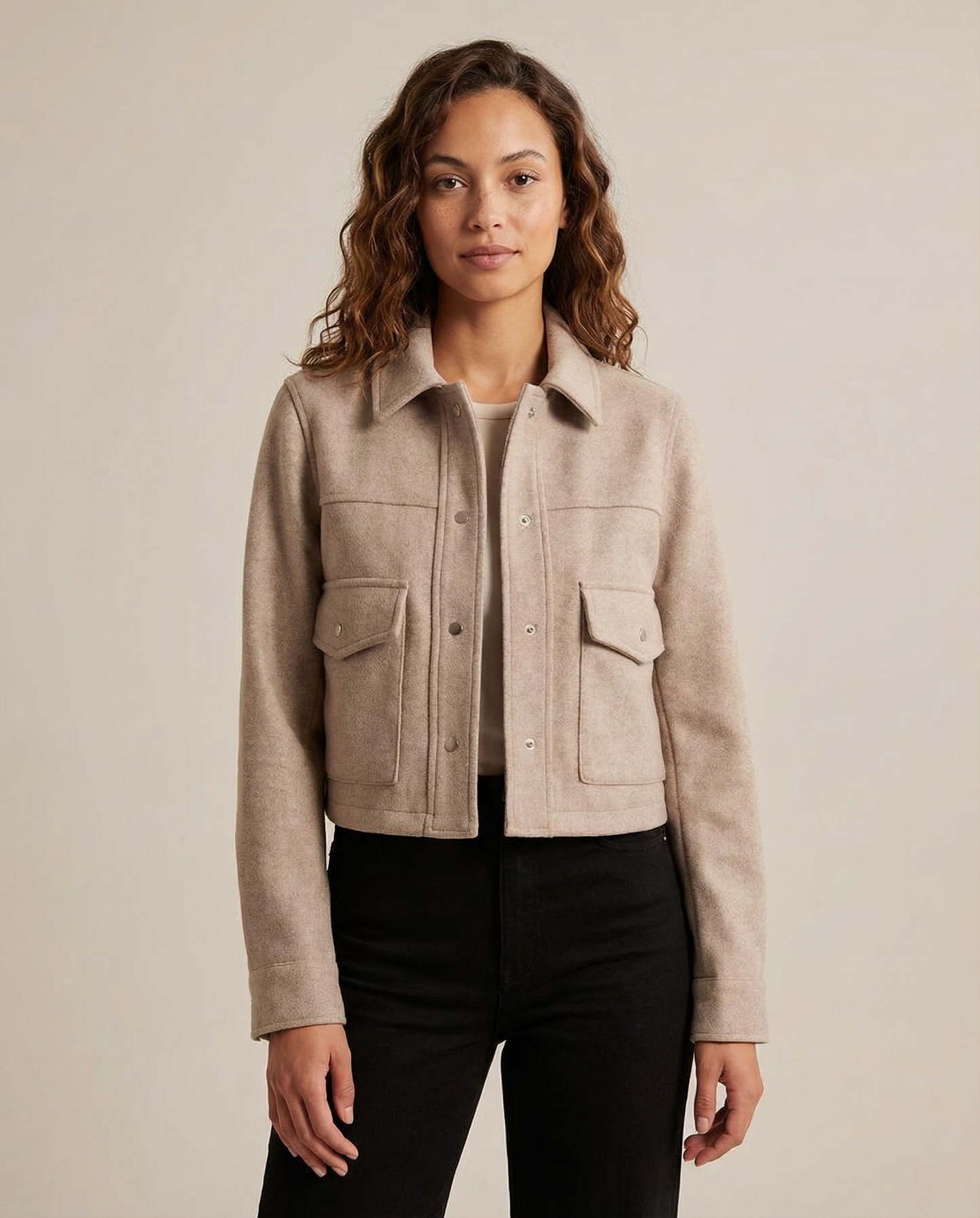 Cropped Button-Front Jacket