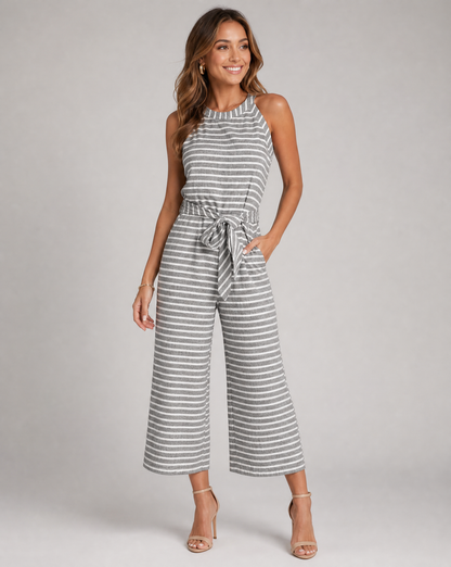 Sleeveless Tie Waist Wide Leg Casual Jumpsuit for Women