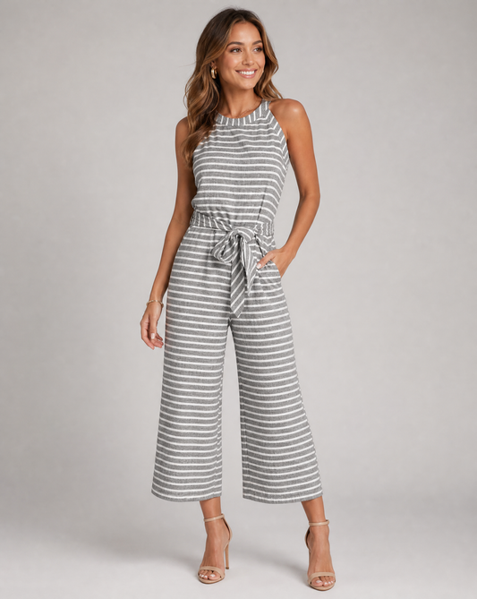Sleeveless Tie Waist Wide Leg Casual Jumpsuit for Women