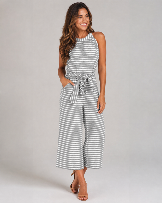 Sleeveless Tie Waist Wide Leg Casual Jumpsuit for Women