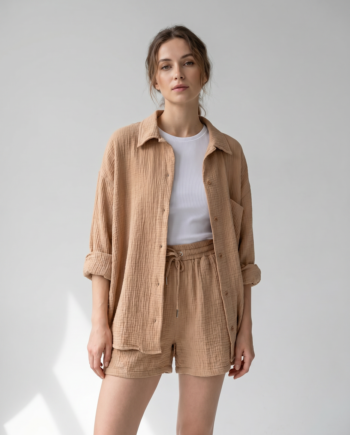 Casual Two-Piece Outfit Co-ord Set with Top and Shorts for Women