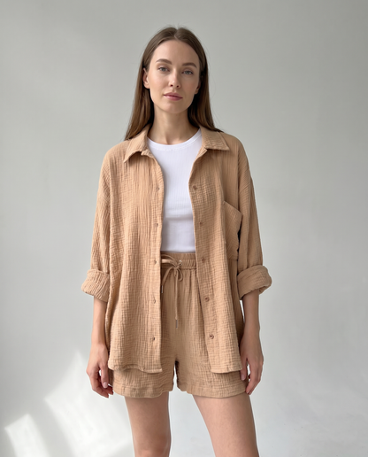 Casual Two-Piece Outfit Co-ord Set with Top and Shorts for Women