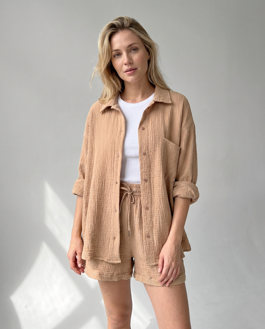 Casual Two-Piece Outfit Co-ord Set with Top and Shorts for Women