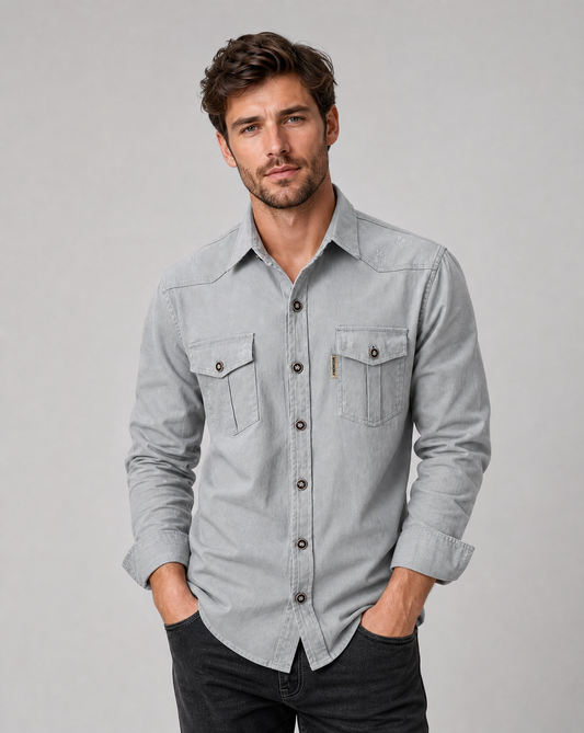 Men's Cargo Button-Down Shirt with Chest Pockets