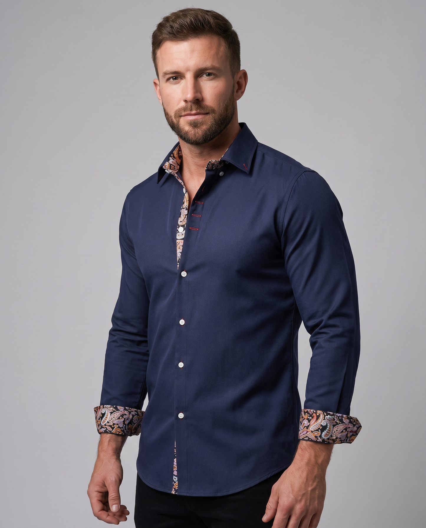 Camicia Moderna Uomo a Maniche Lunghe con Bottoni