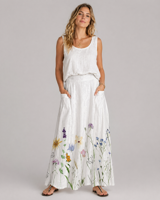 Women's Wildflower Print High-Waist Pocket Skirt