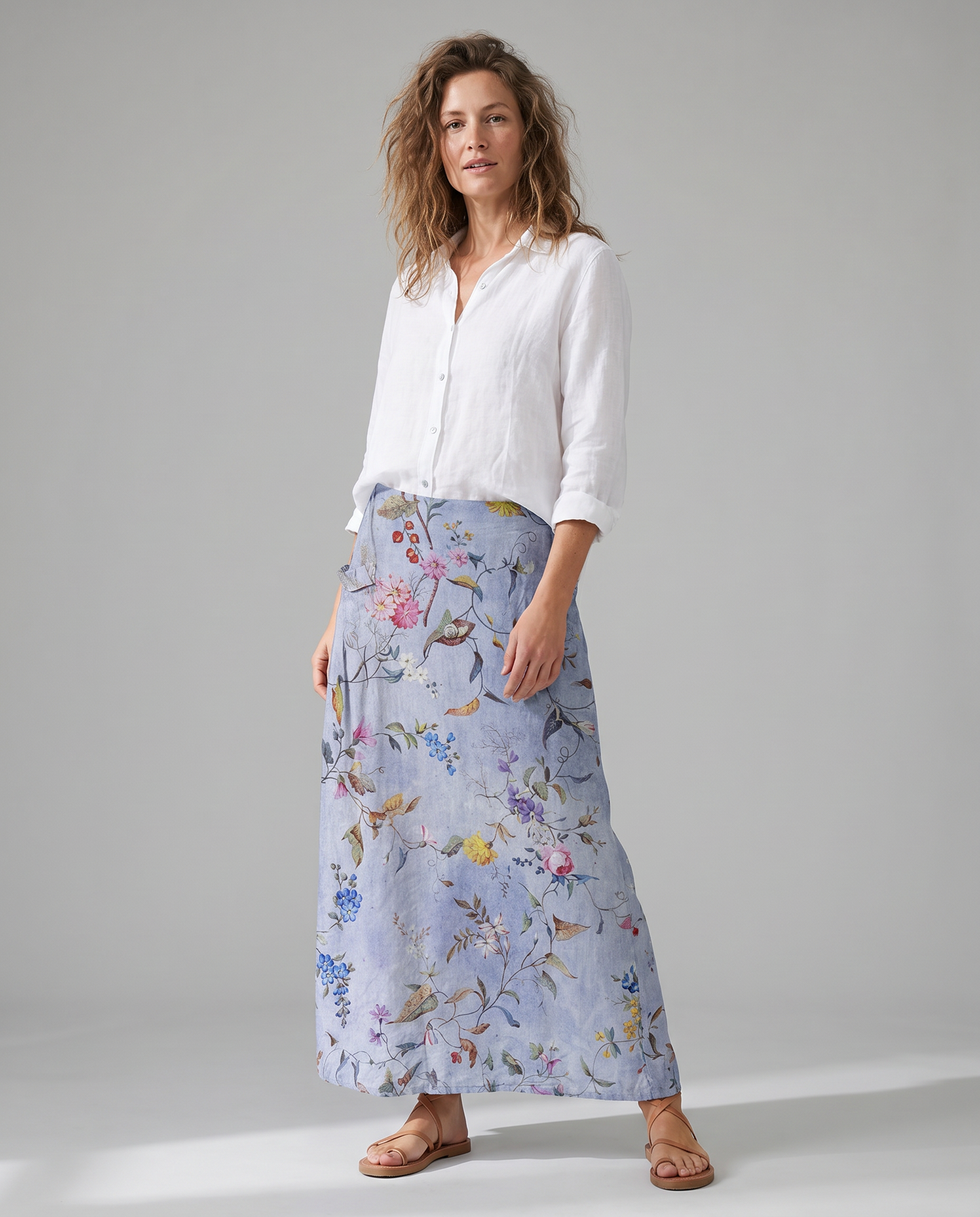 Gonna donna con stampa botanica vintage e tasche