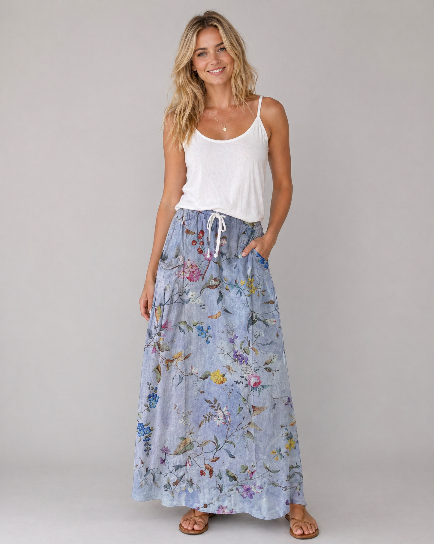 Women's Vintage Botanical Print Pocket Skirt