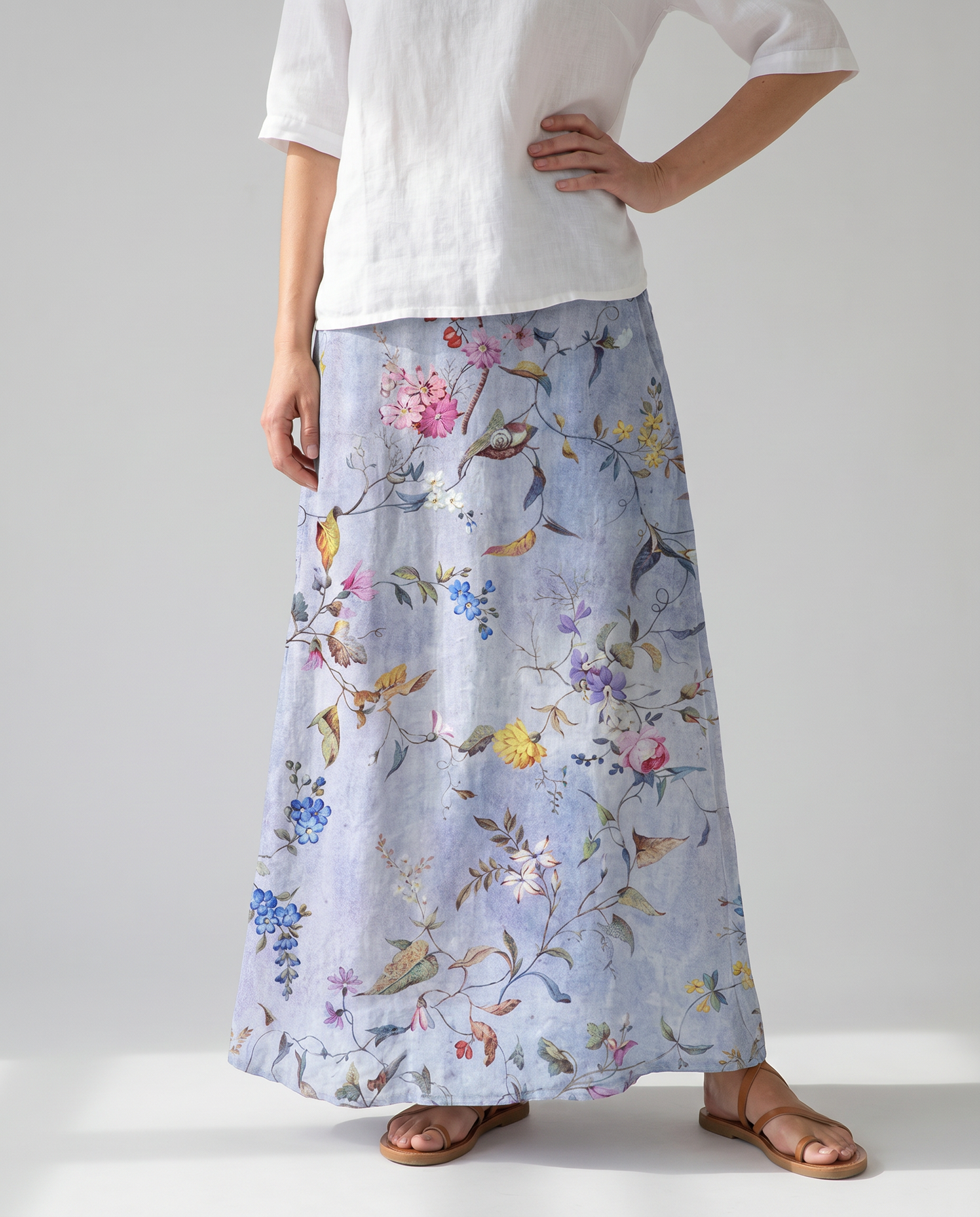 Gonna donna con stampa botanica vintage e tasche