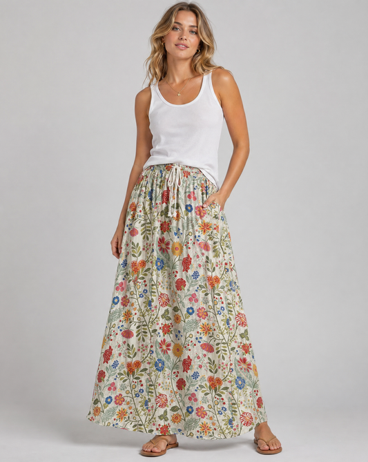 Women's Colourful Floral Print Pocket Skirt