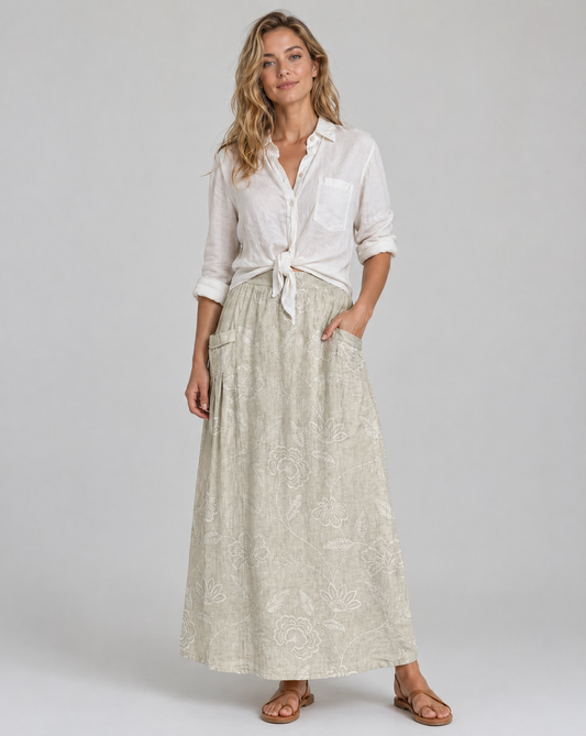Damenrock mit dezentem floralen Reliefmuster und Taschen