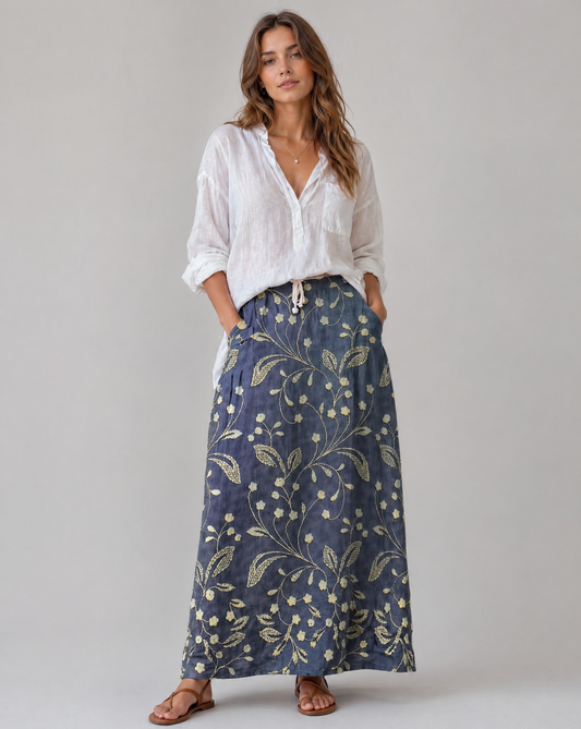 Women's Vintage Floral Mid-Length Pocket Skirt