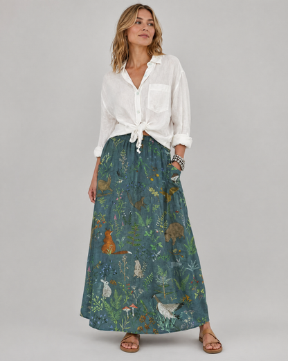 Boho Animal & Floral Print Casual Pocket Skirt