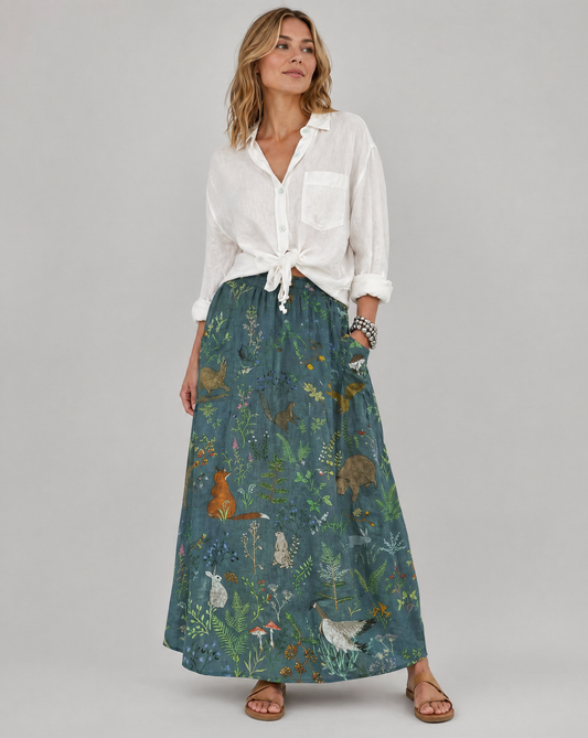 Boho Animal & Floral Print Casual Pocket Skirt