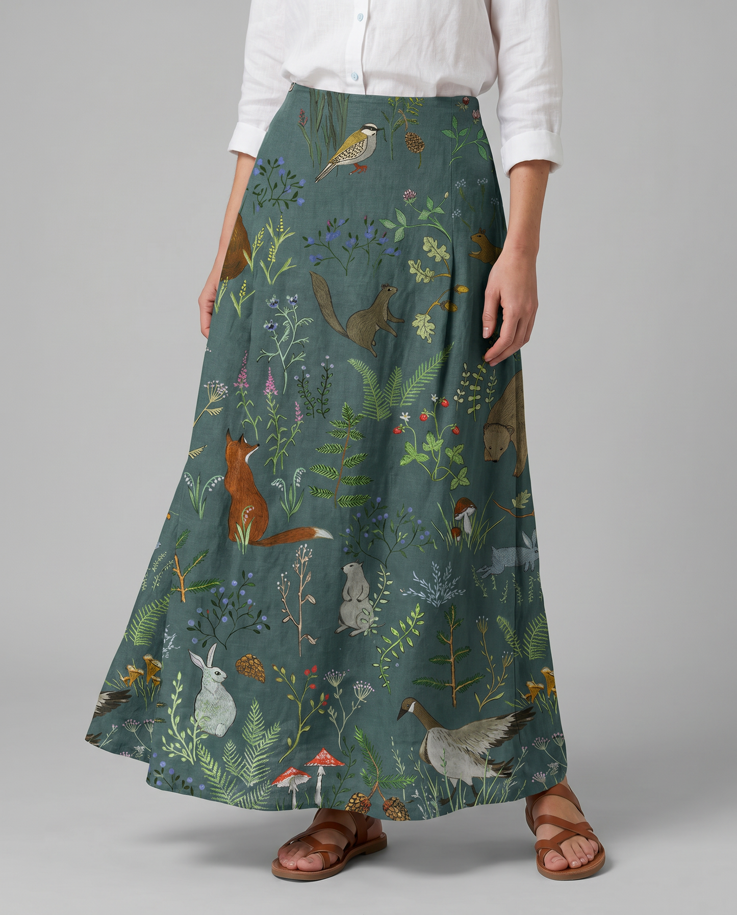Gonna casual boho con tasche e stampa animale e floreale