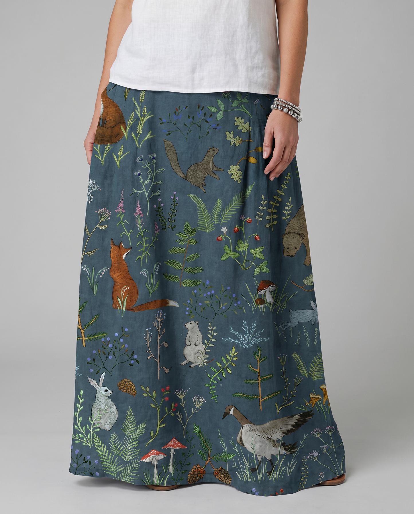 Gonna casual boho con tasche e stampa animale e floreale