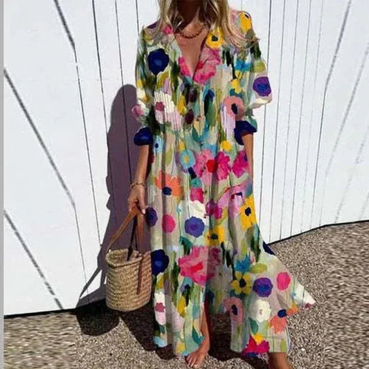 Geometry A-Line Dress – Vintage Puff Sleeve Charm for Summer Outings 0
