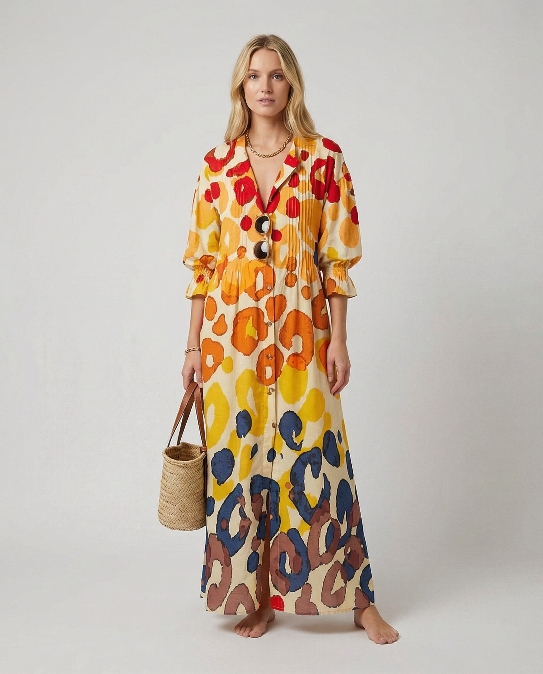 Geometry A-Line Dress – Vintage Puff Sleeve Charm for Summer Outings 2