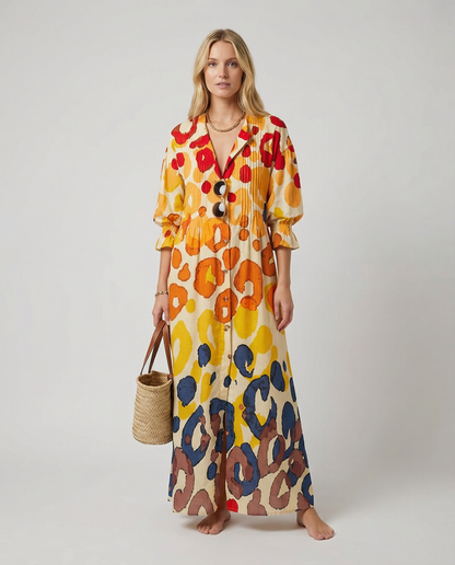 Geometry A-Line Dress – Vintage Puff Sleeve Charm for Summer Outings 2