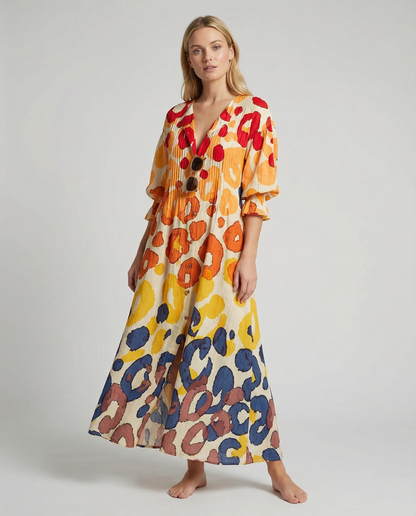 Geometry A-Line Dress – Vintage Puff Sleeve Charm for Summer Outings 3