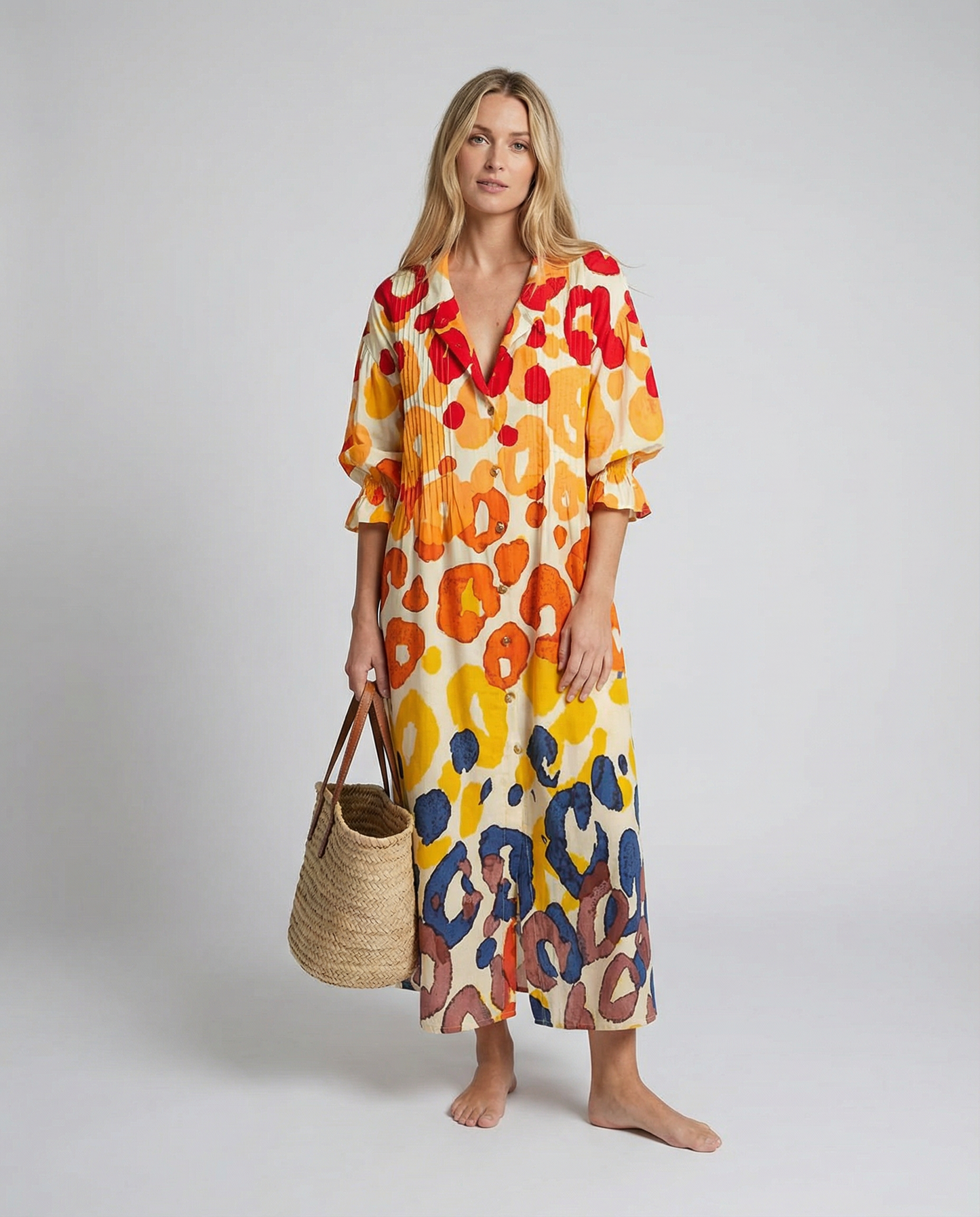 Geometry A-Line Dress – Vintage Puff Sleeve Charm for Summer Outings 4