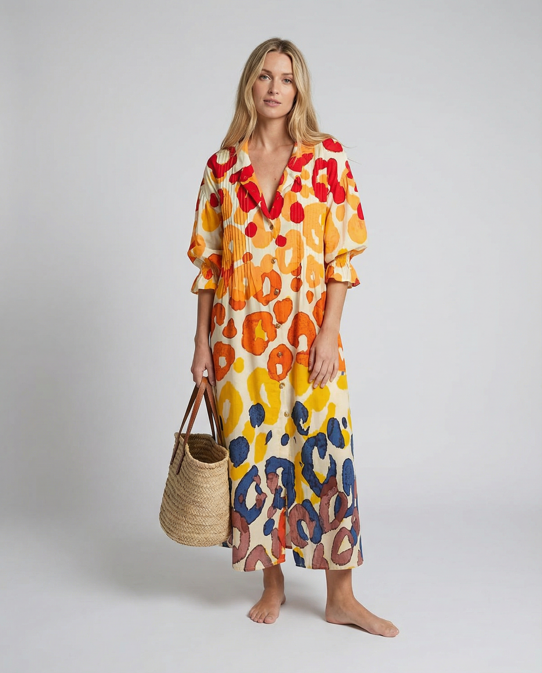 Geometry A-Line Dress – Vintage Puff Sleeve Charm for Summer Outings 4