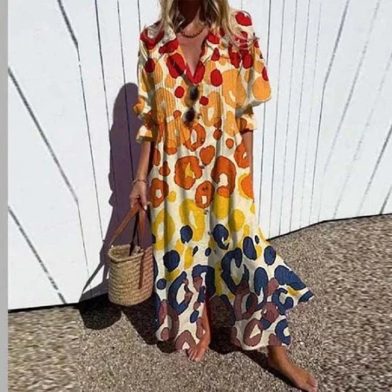 Geometry A-Line Dress – Vintage Puff Sleeve Charm for Summer Outings 5