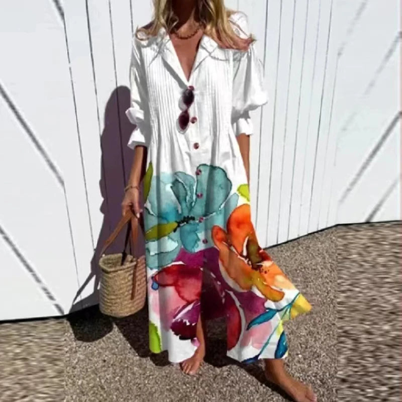 Geometry A-Line Dress – Vintage Puff Sleeve Charm for Summer Outings 8