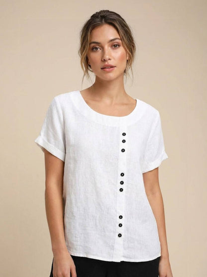 Grace | Relaxed Linen Blouse with Button Detail - Lumina 10