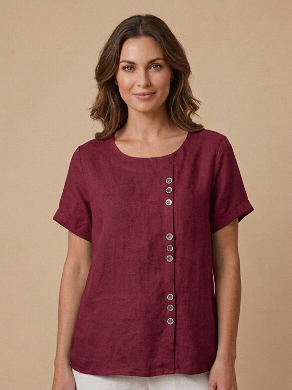 Grace | Relaxed Linen Blouse with Button Detail - Lumina 12