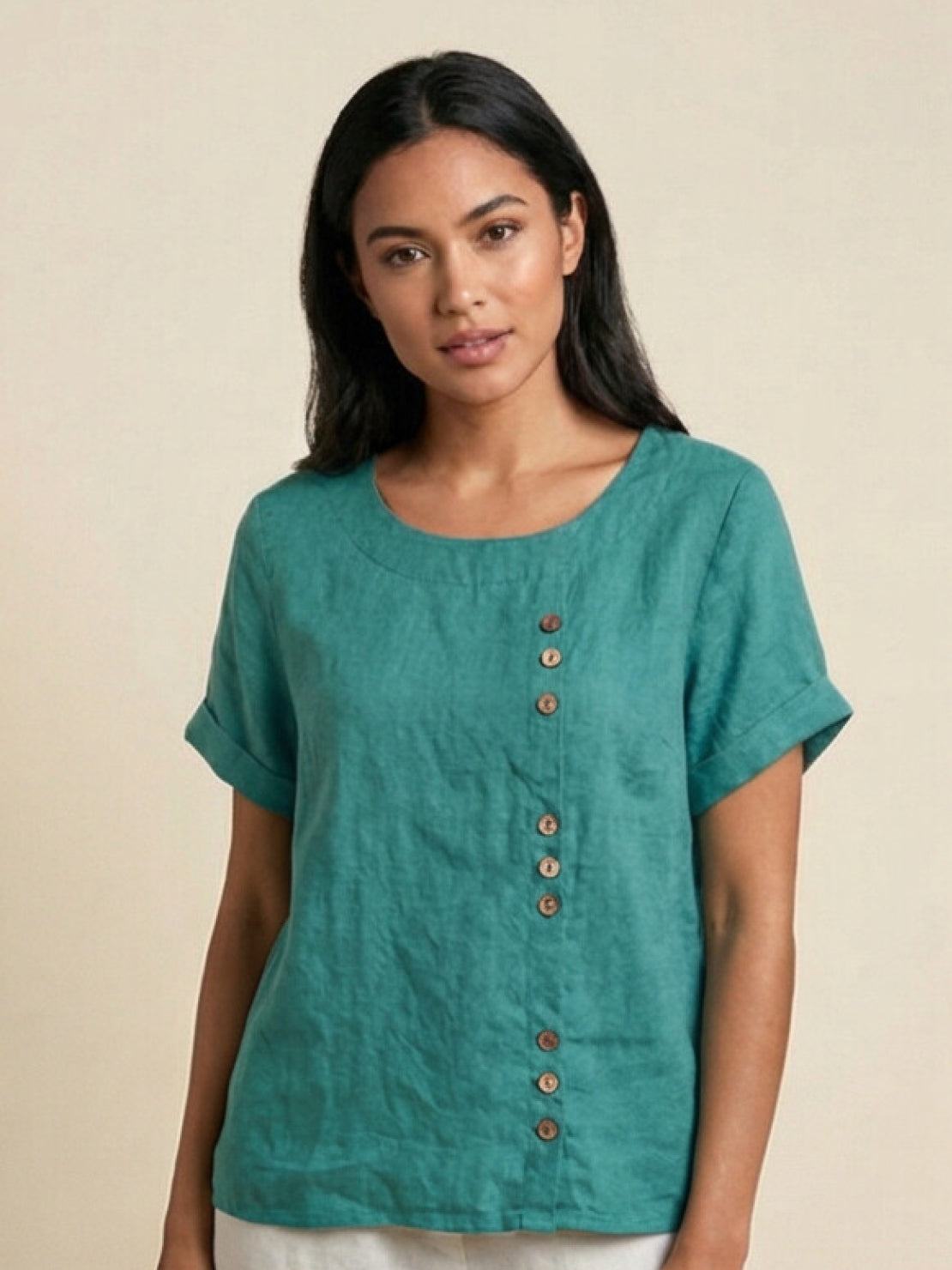 Grace | Relaxed Linen Blouse with Button Detail - Lumina 13